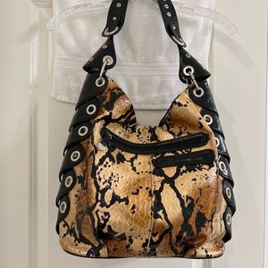 M.C. Faux Animal Print Hobo Satchel Purse Bag With Metal Feet